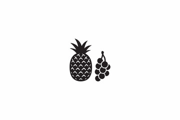 Pine apple and berry fruit vector silhouette black color image made by adobe illustrator. 