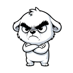 Fototapeta premium Illustration of an angry cartoon dog with crossed arms and a grumpy expression, isolated on transparent background