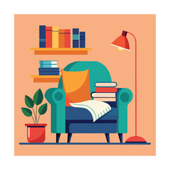 Simple Reading Nook with Armchair Blanket and Books