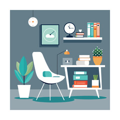 Minimalist Workspace with Chair Books and Decor