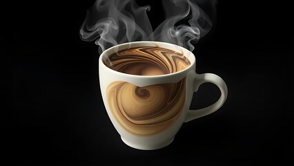 Surreal cup of coffee with swirling cosmic patterns inside, representing the hidden effects of daily ritual.