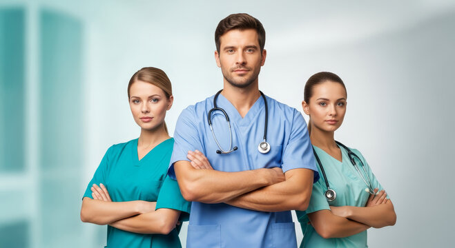 Confident medical team ready to provide care and support in modern hospital setting for your healthcare needs