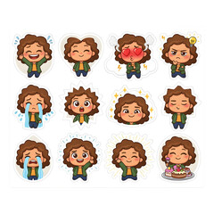 Joyful child expresses a range of emotions through cute cartoon stickers