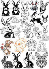 cachorros, gatos, coelhos e crocodilos. Pacote com várias ilustrações digitais, ideais para design gráfico, estampas, adesivos e projetos criativos.