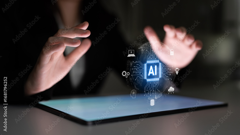 Poster global ai artificial intelligence transforms ai technology worldwide. global artificial intelligence