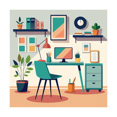 Modern Workspace with Desk Chair and Framed Wall Art