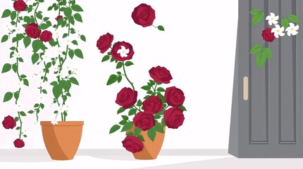 Fototapeta premium red rose branch with leaves on white background, elegant floral corner composition, high quality png isolated on transparent background