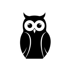 Owl cartoon sitting on a tree branch on white background with cute eyes and wings