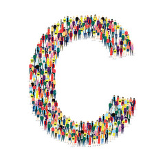 Letter C assembled from a lot of people on a white background - Vector illustration