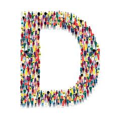 Letter D assembled from many people on a white background - Vector illustration