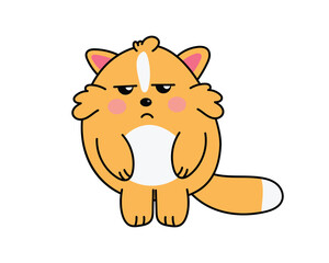 Orange cartoon cat with a frown and droopy eyes, showing grumpiness or sadness in a humorous and exaggerated style.
