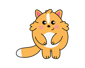 Simple cartoon cat standing upright with a calm, neutral facial expression, not showing any strong emotion or action.
