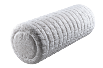 Cylindrical white fabric roll, textured design