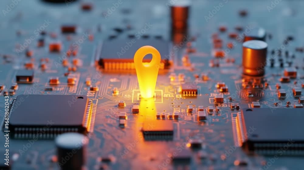 Poster glowing circuit board with illuminated components showcasing tech innovation and digital transformat