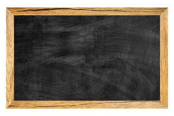 Empty black chalkboard on white background, Blank chalkboard with wooden frame isolated on white...