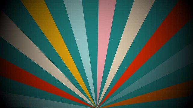 Colourful Groovy Animation with vignette . Retro Teal Sunburst Background. 