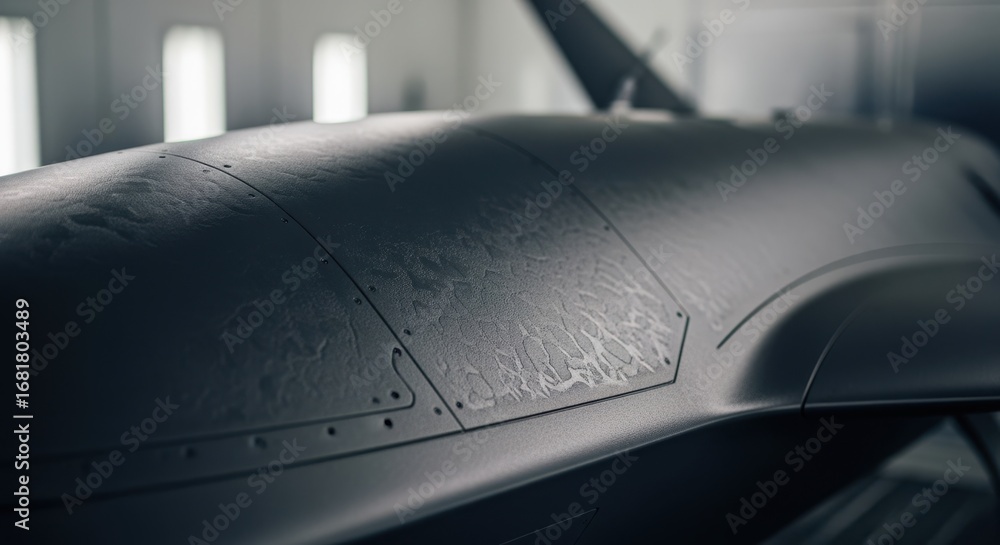 Poster highdetail macro shot of textured radarabsorbent surface drying on uav after precise application ins