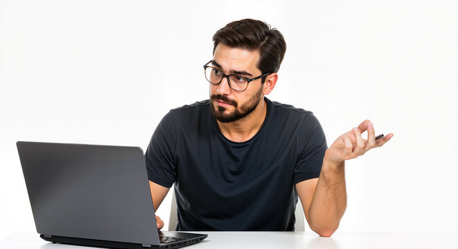 Young Businessman Confused By Online Transaction Process While Working On Laptop