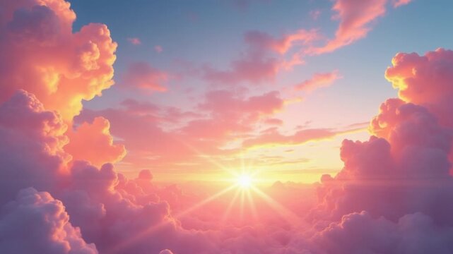 Vivid colorful sky timelapse sunset dawn heaven fluffy clouds beautiful summer spring weather sunny day happiness joy background cumulus cloud meditation meteorology realistic soft shapes