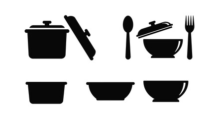 Kitchen Utensils And Dishes Silhouette Icons Set