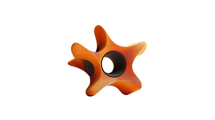 Dynamic orange abstract shape with tubes floating on transparent background