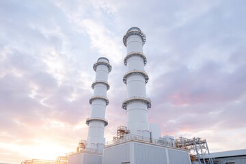 Obraz premium Two tall white towers with a white cap on top