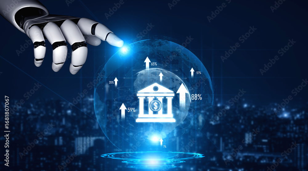 Poster ai artificial intelligence powers digital banking with virtual assistants and fintech tools for seam