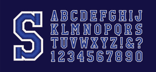 Classic college font. Vintage sport font in american style for football, baseball or basketball logos and t-shirt. Athletic department typeface, varsity style font. Vector
