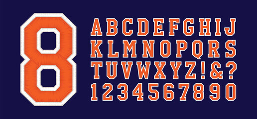 Classic college font. Vintage sport font in american style for football, baseball or basketball logos and t-shirt. Athletic department typeface, varsity style font. Vector
