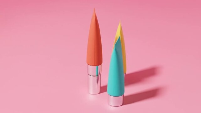 Vibrant cosmetic tubes on a pink background, showcasing beauty and skincare products