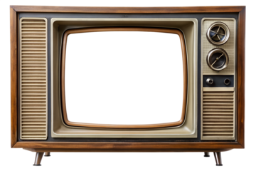 Retro television set with a wooden frame and blank screen, isolated on transparent background, offering a nostalgic glimpse into vintage entertainment