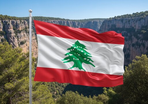 Lebanon flag waving above Jeita Grotto, Independence Day 22 November - Powered by Adobe