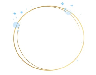A delicate gold circle frame is embellished with light blue accents, creating a soft and airy design.