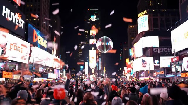 Times Square New Year's Eve Celebration Confetti & Crowds - Powered by Adobe