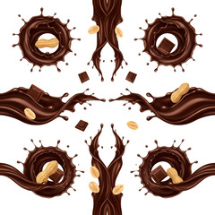 Chocolate and Peanut Splashes with Squares and Whole Peanuts