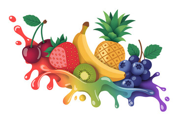 Vibrant Rainbow Fruit Splash with Assorted Fresh Fruits