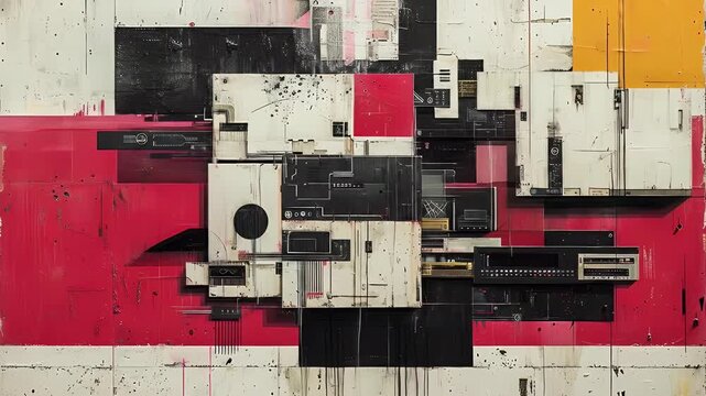 Futuristic Industrial Abstract: A Detailed Exploration of Red, Black, and White Geometric Structures