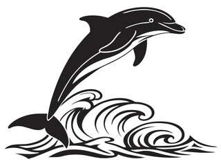 Dolphin jumping silhouette vector illustration in the ocean
