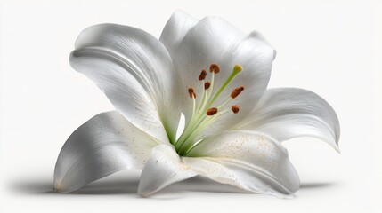 Elegant white lily bloom with golden accents on a bright, clean backdrop