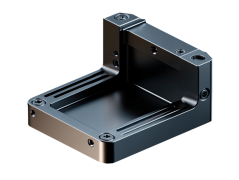 Dark gray metal mounting bracket, rectangular, with mounting holes