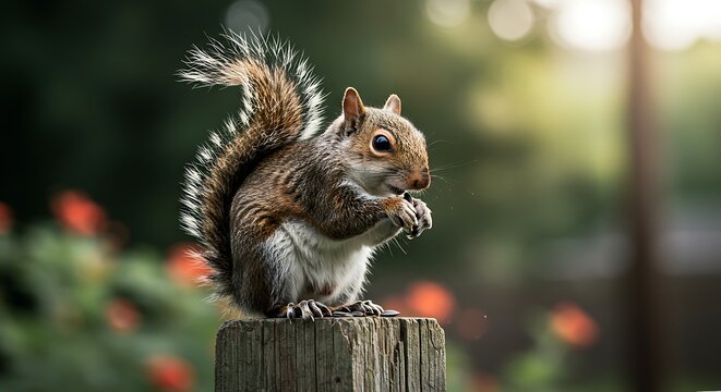 Gray Squirrel Enjoying a Snack Outdoors.