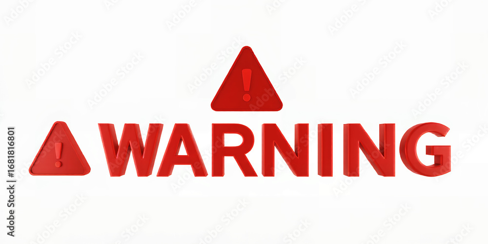 Aufkleber a red warning sign with exclamation points on a white background in a render view