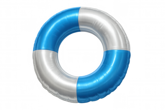 Blue and silver inflatable ring floating on a transparent background, perfect for summer and vacation themes