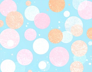 A cheerful pattern of textured circles in pastel shades against a light blue backdrop.