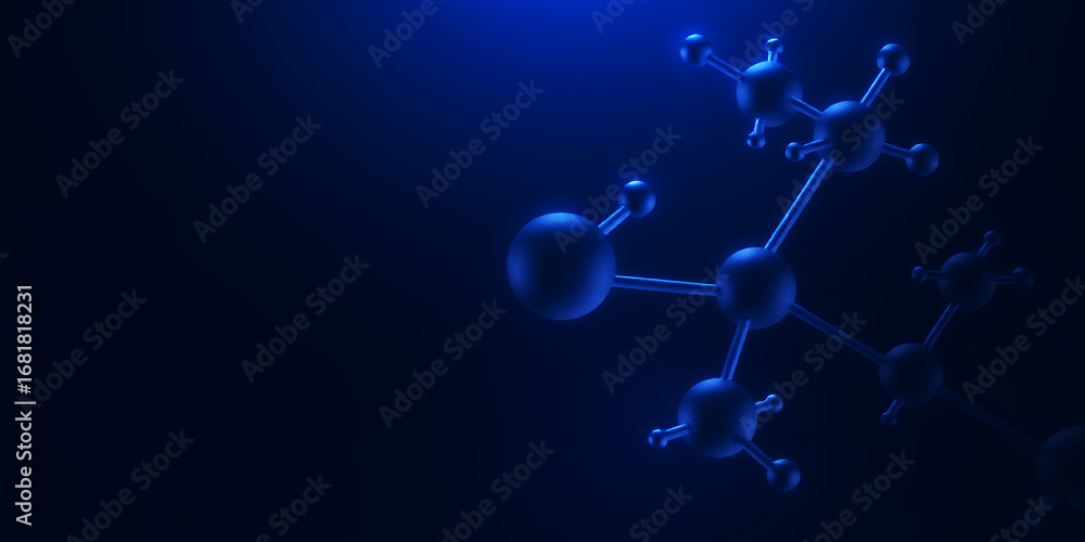 Aufkleber a close up view of a molecule structure in a dark blue illuminated environment