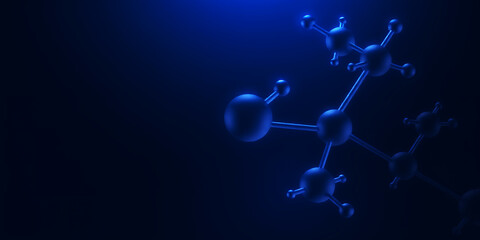 A close up view of a molecule structure in a dark blue illuminated environment