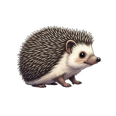 Obraz premium Illustration of a cute, fluffy hedgehog curled up slightly, showing its spiky quills and small paws, isolated on transparent background