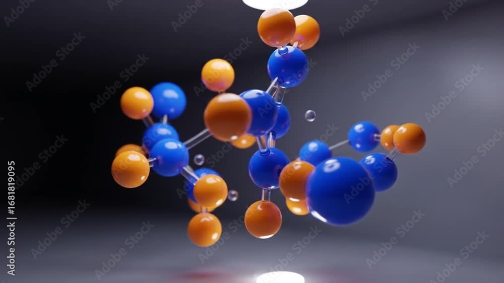 Poster dynamic 3d molecular structure of interconnected atoms, ideal for science and technology