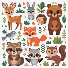Cute Forest Animals Collection – Cartoon Woodland Wildlife Vector