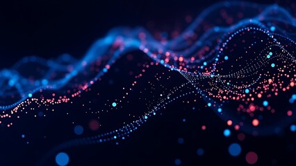 Futuristic data visualization with glowing blue particles on a dark background, symbolizing advanced technology.